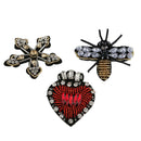 3Pc Sew On Beads Rhinestones Star Heart Bee Crystal Patch Handmade Applique