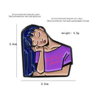 Cartoon Bored Girl Drip Oil Brooch Denim Jacket Badge Lapel Pins (Style 2) A