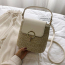 Straw Weave Women Bucket Handbags Summer Beach Totes Shoulder Bags (White)