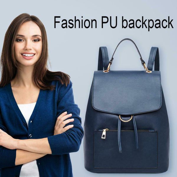 Leather Women Casual School Bags Shoulder Handbag Travel Backpacks (Blue)