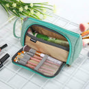 Large Capacity Pencil Case Canvas Pen Bag Girl Cosmetic Storage Bag (Green) A