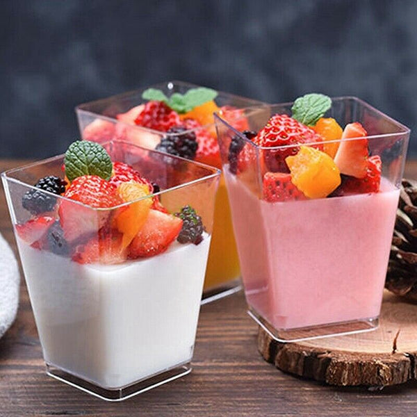 50Pcs Mini Small Plastic Square Dessert Cup Sauce Starter Party Tableware D G9A3
