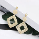 Women Rattan Geometric Drop Earrings Retro Hollow Square Dangle Ear Stud Jewelry