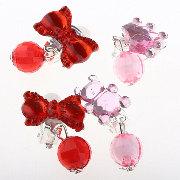 7 Pairs Girls Clip-on Earrings Jewelry Assorted Design with Clear Box for