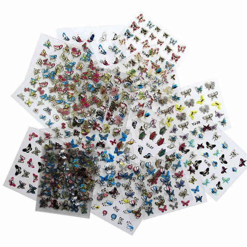 24 Sheet of Butterfly Nail Art Water Transfer Stickers Assorted Butterflies