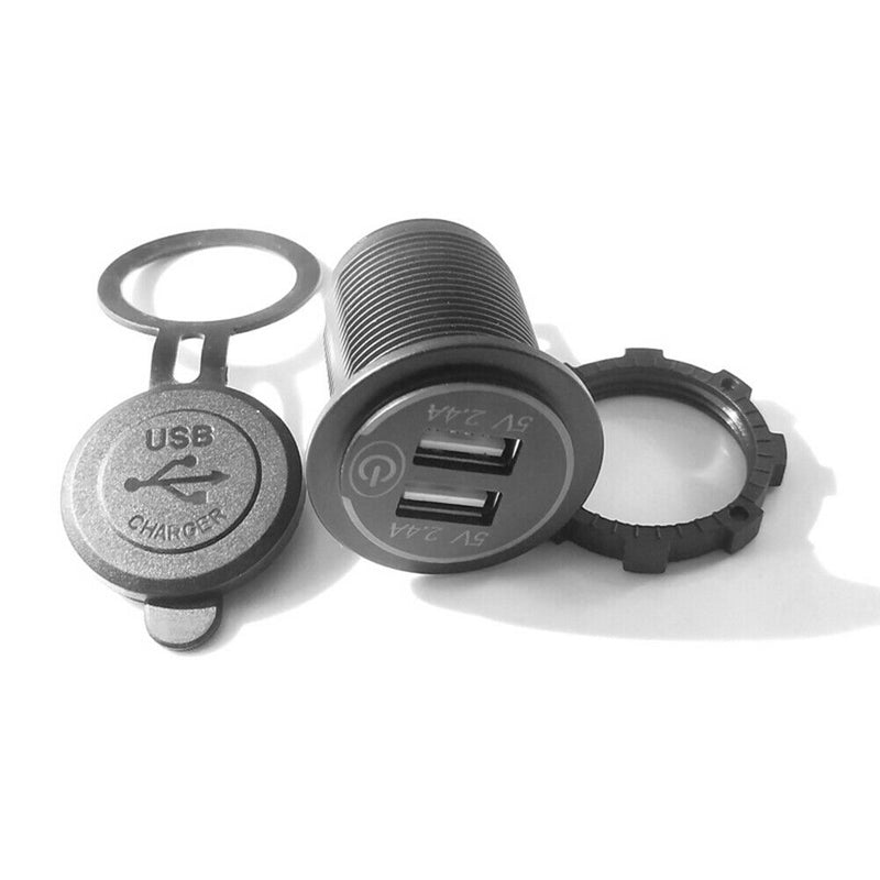 Motorcycle 4.8A Dual USB Charger Socket Outlet with Touch Switch + 2 Terminals