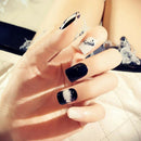 24pcs/pack black&white french false nails nail art design nail tips with glue A~