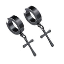 2 Pairs Of 361L Stainless Steel Non-piercing Clip On Earrings Cross Drop Earring
