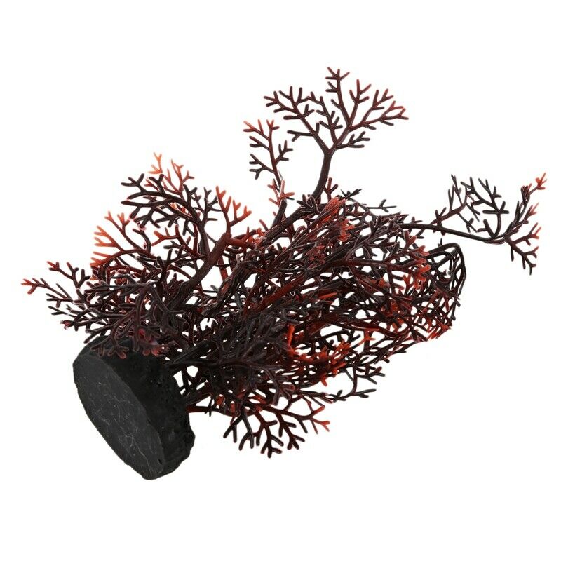 Aquarium Aquascaping Artificial Plant Decor, Dark Brown/ Red G1Z8