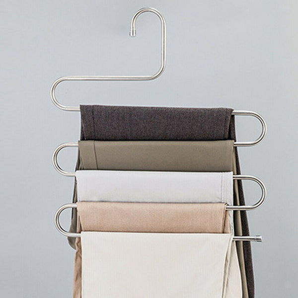 Stainless Steel 5 Layers S-Type Clothes Pants Hanger Holder Rack Organizer,
