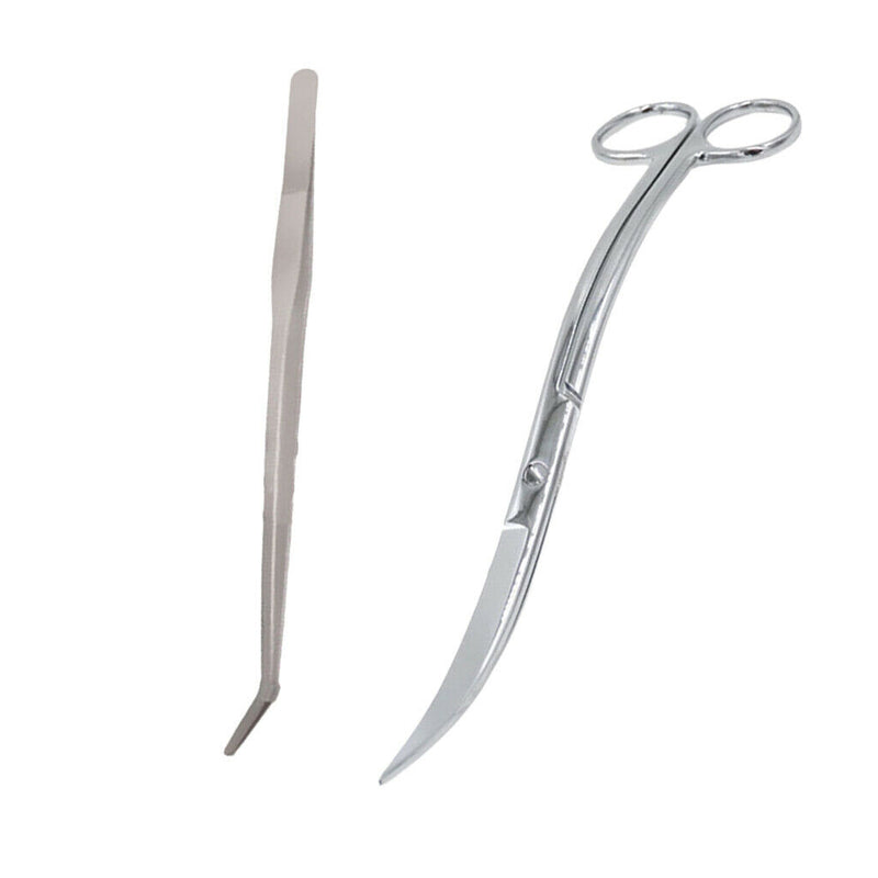 Set Of 2 Aquarium Live Tank Maintenance Curved Tweezers Scissors