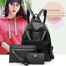 3pcs/Set Women Backpack Teenager Girls PU Shoulder Bag Handbag Small Purse