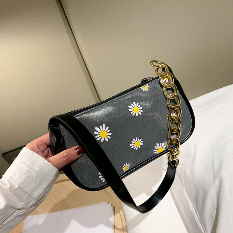 Daisy Handbag Women PU Leather Elegant Shoulder Underarm Totes Bag (Black)