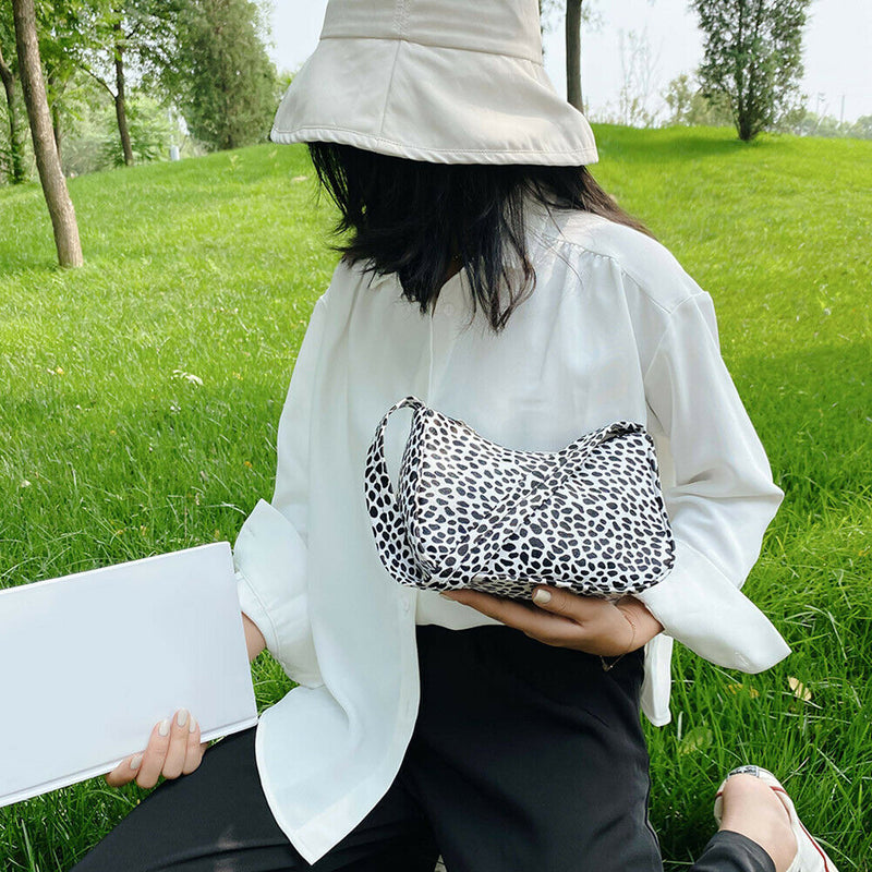 Cow Dot Printed Handbag Women PU Totes Small Underarm Shoulder Bag (Black)