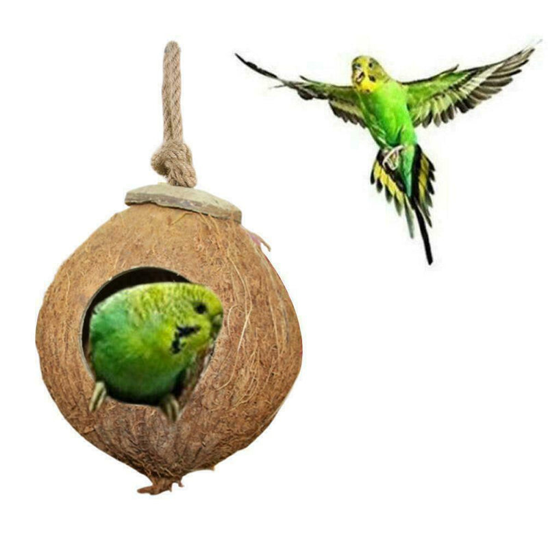 Coconut Shell Bird Nestouseut Cage Feeder Pet Parrot Parakeet Nice Toys A3X9