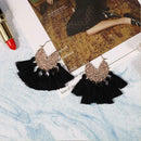 Boho Tassel Dangle Earrings Women Ethnic Fringe Ear Drop Jewelry (Black)