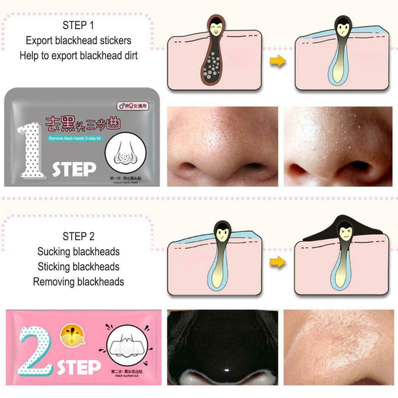 Remove Blackhead 3 Steps Care Deep Clean Pores Acne Nose Patch (Blue)