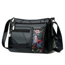 Women Elegant Flower Printed Shoulder Bag Fashion Leather Crossbody Handbag A