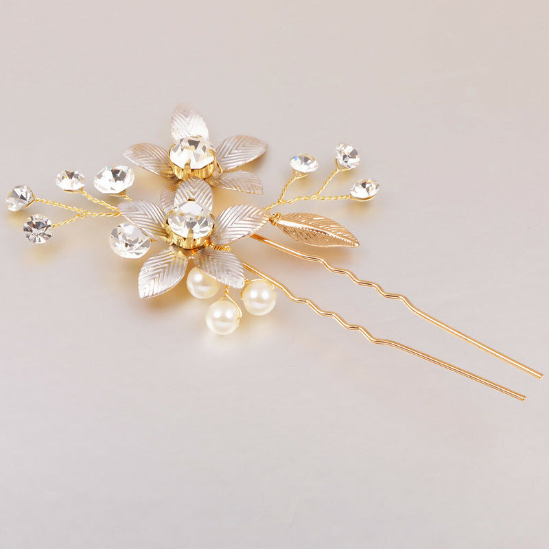 Crystal Pearls Floral Vine Hair Pin Clip Wedding Bride Girls Prom Accessory