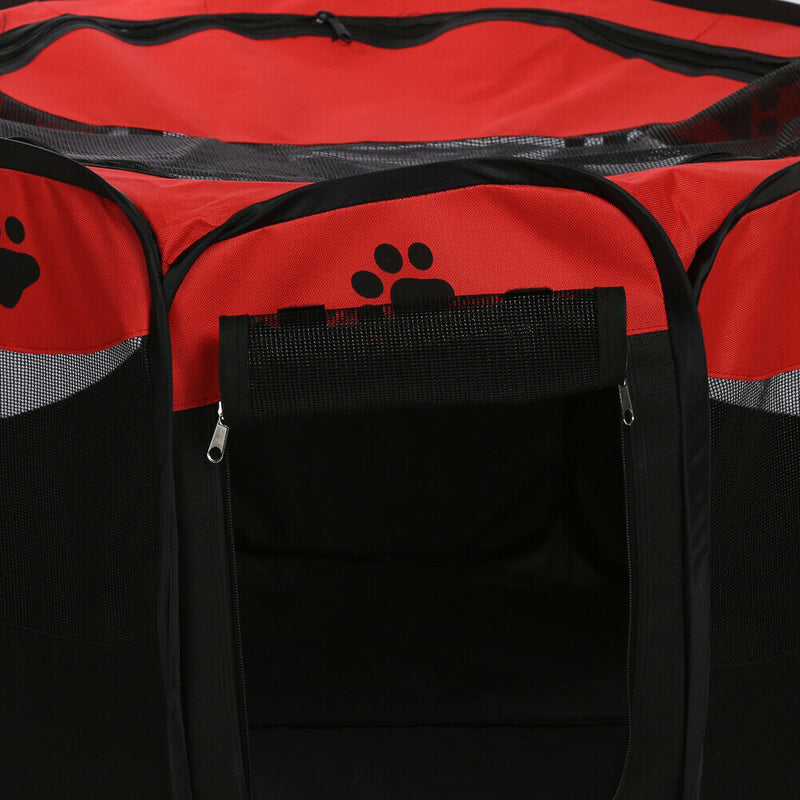 Claw Print Foldable Pet Cat Dog Tent House Safe Guard Playpen Fence (Red) A