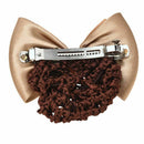 Ladies Hairnet Beige Rhinestone Inlaid Bowtie Hair Clip Snood Net