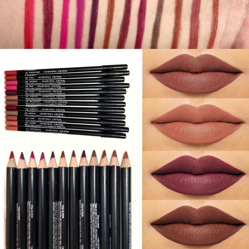 12Pcs Women Waterproof Lipstick Long Lasting Matte Lipliner Pencil Lip Pen Set//