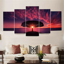 5Pcs Sunset Tree Red Ocean Sky Modern Canvas Oil Painting Wall Art Home Decor