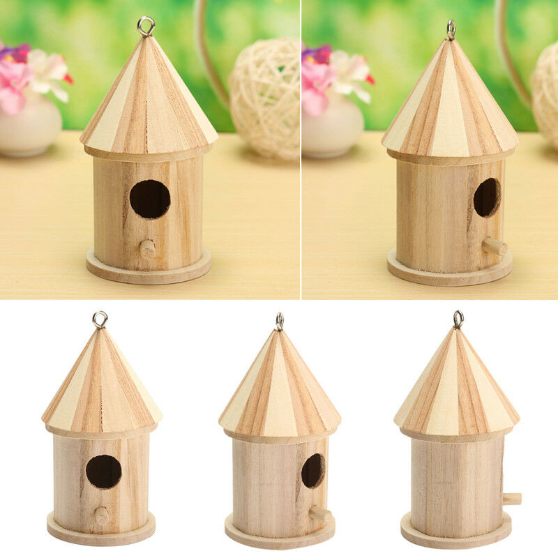 Wooden Bird House Birdhouse Hanging Nest Nesting Box For Garden Deco Dwgp
