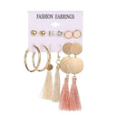 6Pairs Women Bohemia Style Earrings Set Tassel Crystal Ear Stud Dangle R1C0 A2B5