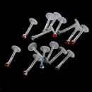 16 Pieces Acrylic Transparent Ring Bar Lip Tongue Crystal Body Piercing 18G