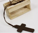 Stylish Modish Ladies Retro Wooden Cross Pendants Synthetic Leather Necklace M3C