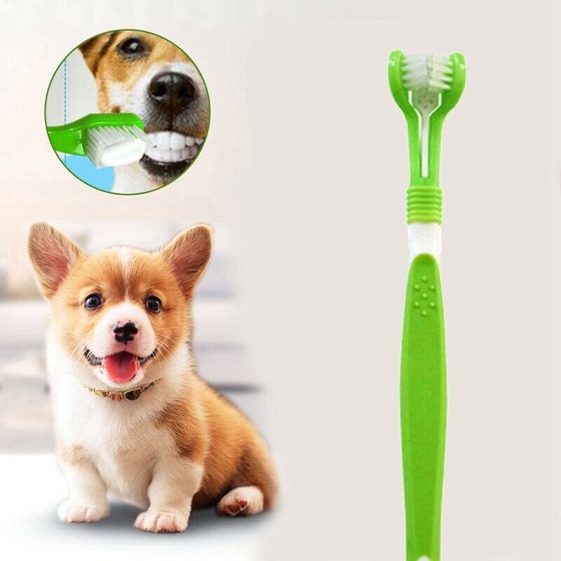 Dog Toothbrush Puppy Teeth Brush Three Head Tartar Oral Care Tool Q7K5