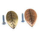 2 Pieces Leaf Shape Metal Door Pull Wardrobe Drawers Closet Knob W/ Screws