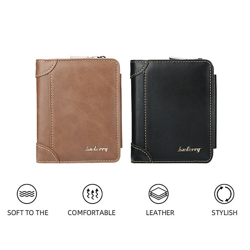 Baellerry Short Men Wallets 11 Card Holders Zipper Men Leather Purse Solid  K4C2