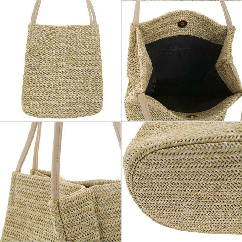 Straw Beach Bag, Summer Women Bag Shoulder Bag Handbag Girl Bag Female Bag khaki
