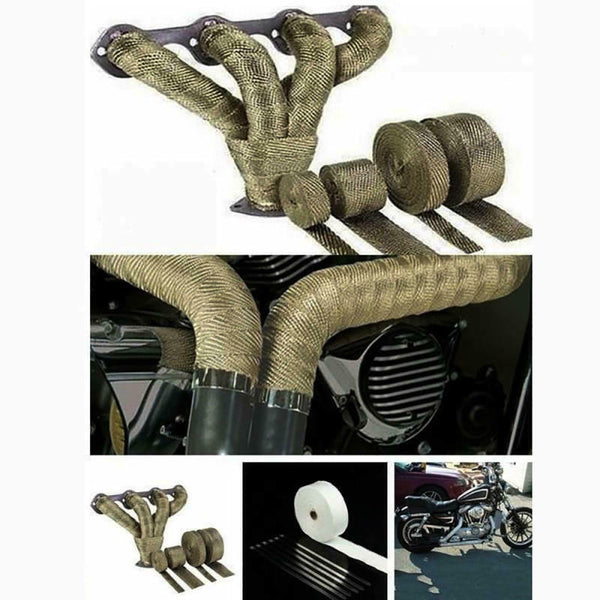 2x Exhaust Manifolds Titanium Heat Wrap Tape Thermal Automobile Refitting+straps