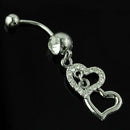 Fashion Stainless Steel Double Love Heart Crystal Dangle Belly Bar Navel Ring