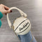 Round Basketball Women Leather Shoulder Messenger Bag Chain Handbag (White)
