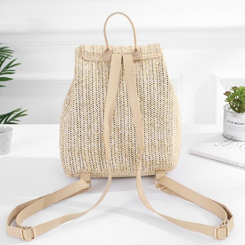 Fashion Straw Woven Backpack Ladies Shoulder Bag Summer Girl Backpack Femal L9I8