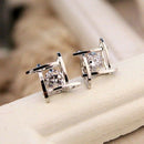 Simple Geometric Out Stud Earrings for Women Square Zircon Plated Earring