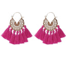 Boho Tassel Dangle Earrings Women Ethnic Fringe Ear Drop Jewelry (Rose Red) A