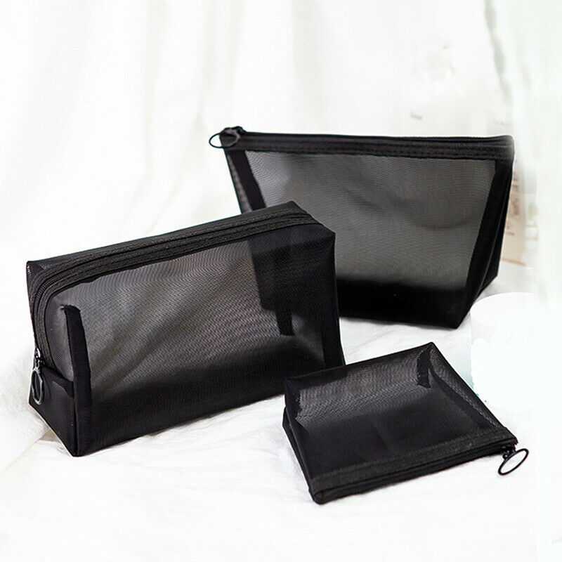 3pcs Cosmetic Bag Travel Fashion Black Toiletry Makeup Organizer Bags Case Pouc-
