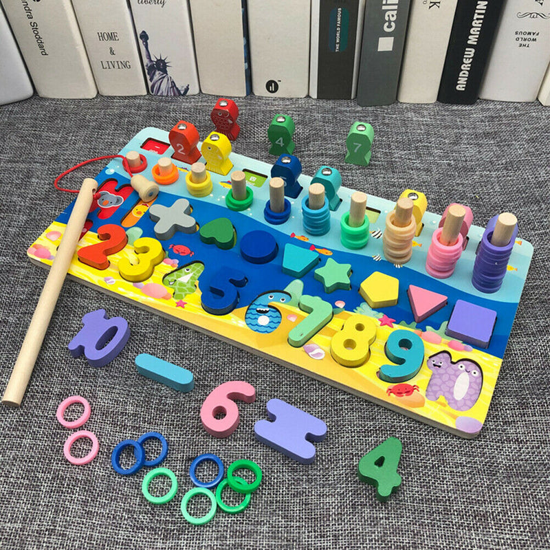 Wooden Kids Number Matching Fishing Board Digital Teaching Math Puzzle Toys