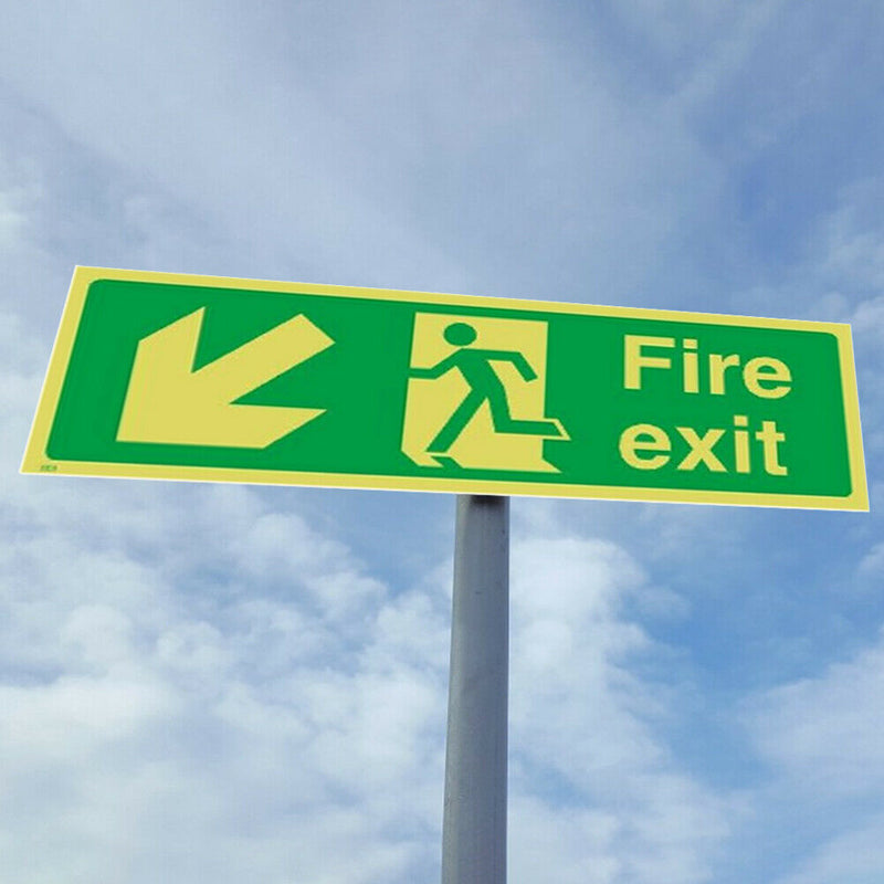 Photoluminescent Plastic Fire Exit Sign All Direction Arrows (Left Down) A