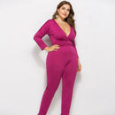 New Autumn Office Women Jumpsuits Rompers Sexy Deep V Neck Plus Size Solid