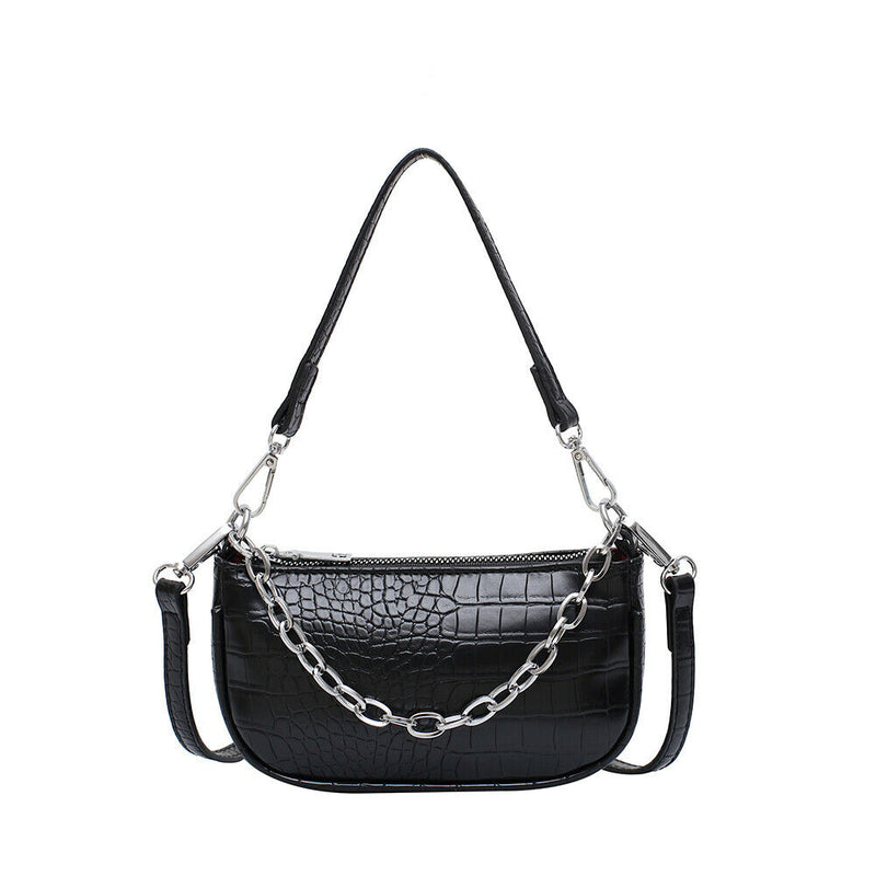 Stone Leather Shoulder Handbags Women Chain Armpit Messenger Bags (Yellow) A