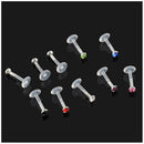 10x White 16G Stainless steel Crystal Labret Stud Monroe Bar Lip Ring Pierc R1M9