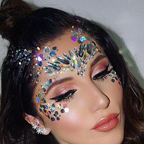 6 Sets Face Gems Rhinestone Mermaid Face Jewels Tattoo - Face Crystal Stick E9R9