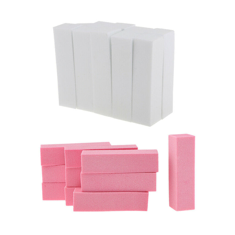 Lots 20 Nail Pedicure Filing Buffer Block UV Gel Nails Files Foam White+Pink