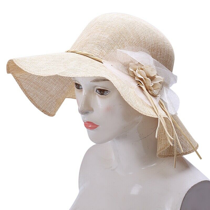 Summer Straw Hat Women Big Wide Brim Beach Hat Sun Hat Foldable Sun Block U F5B3
